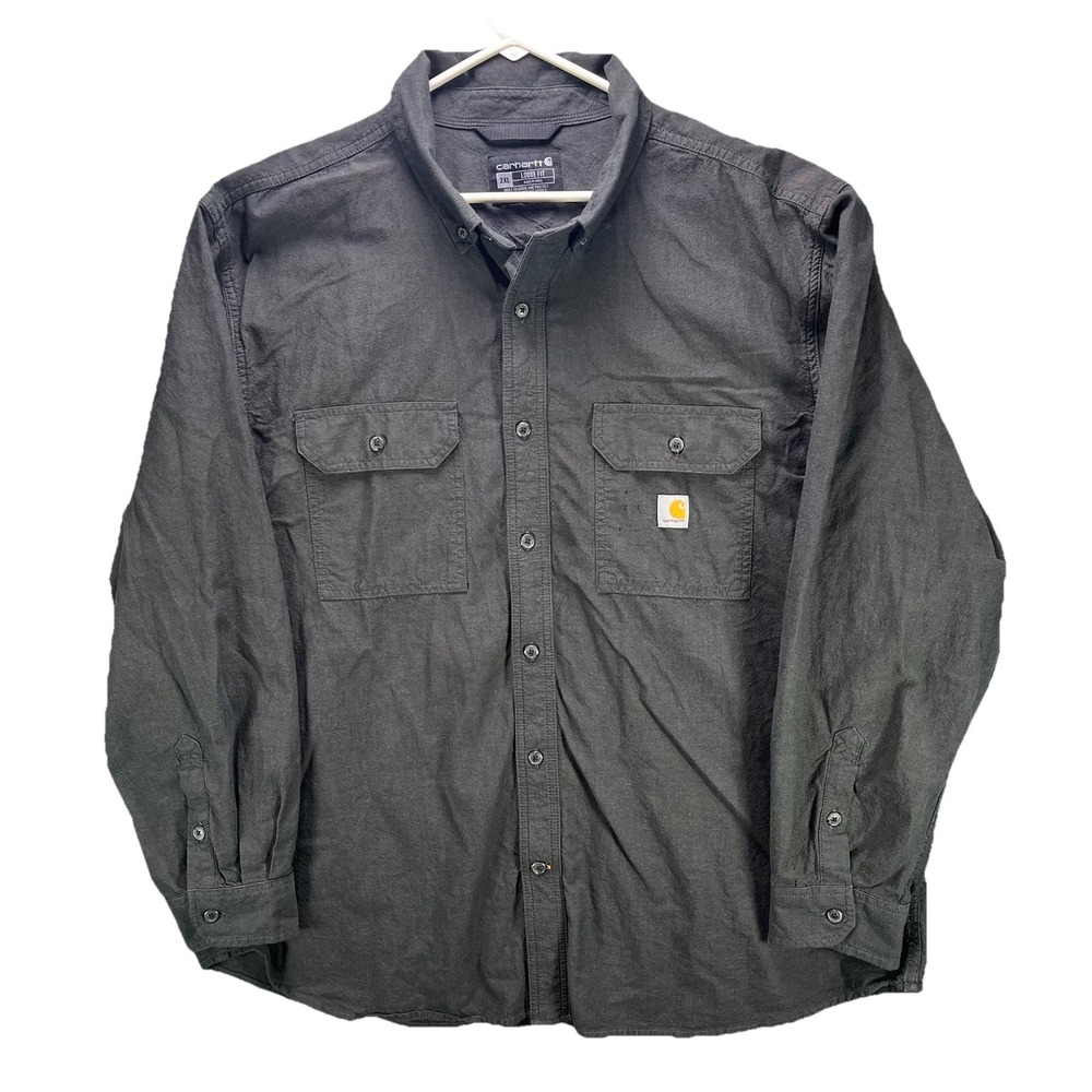 Carhartt Fort Loose Fit Chambray Shirt Mens 2XL Gray Long Sleeve Button Workwear